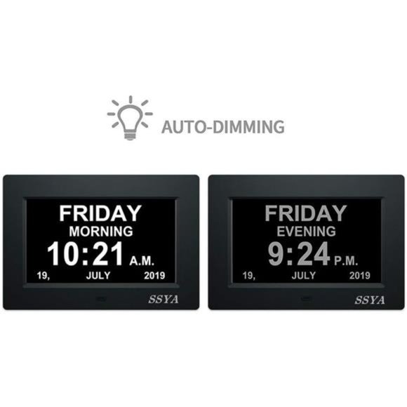 7 Inch Calendar Clock 12 Alarm Options Auto Dimmable Display Extra Large Display - Picture 4 of 7